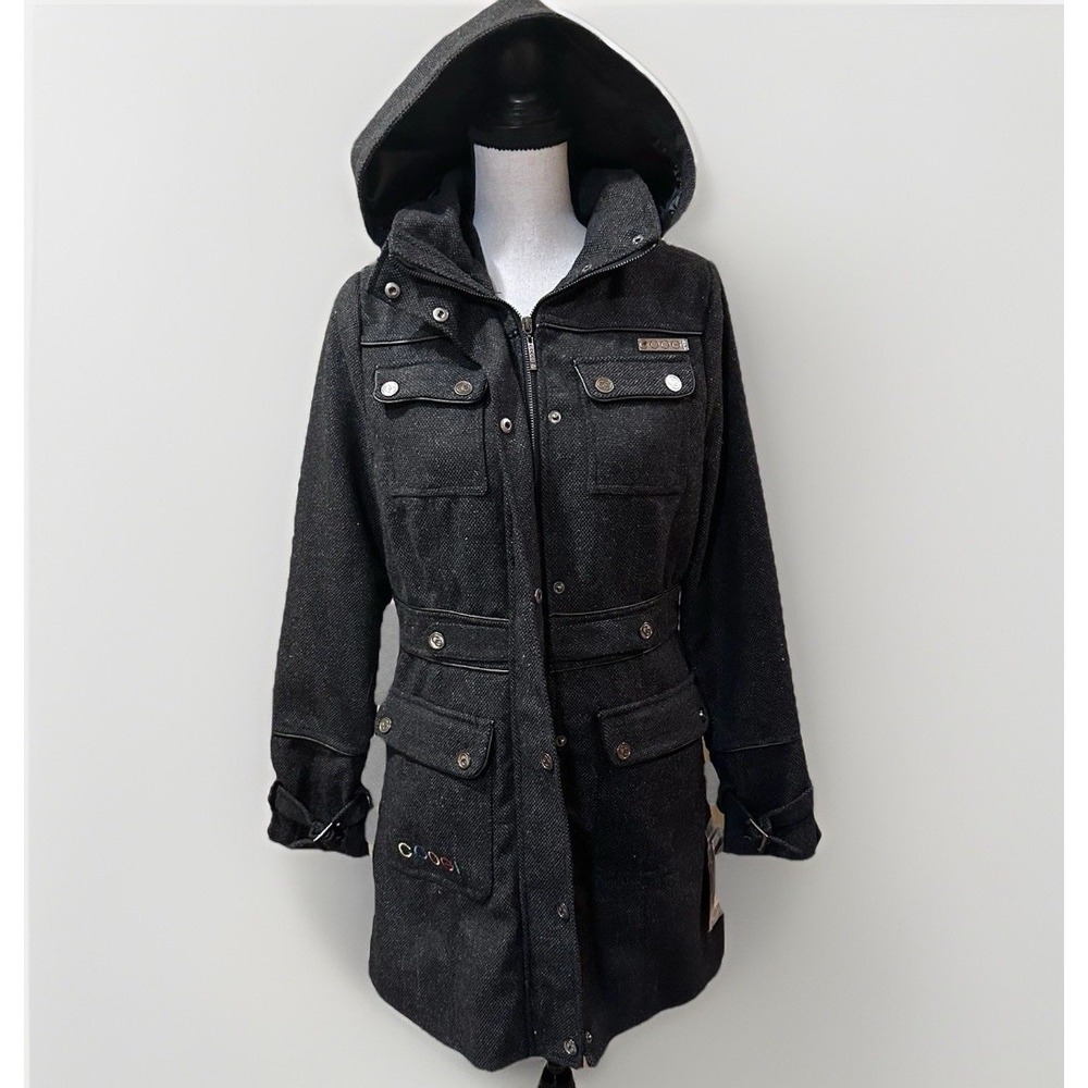 Coogi Trench Coat Jacket Women's Medium‎ Sophisticated Preppy Modern Heavy Wool